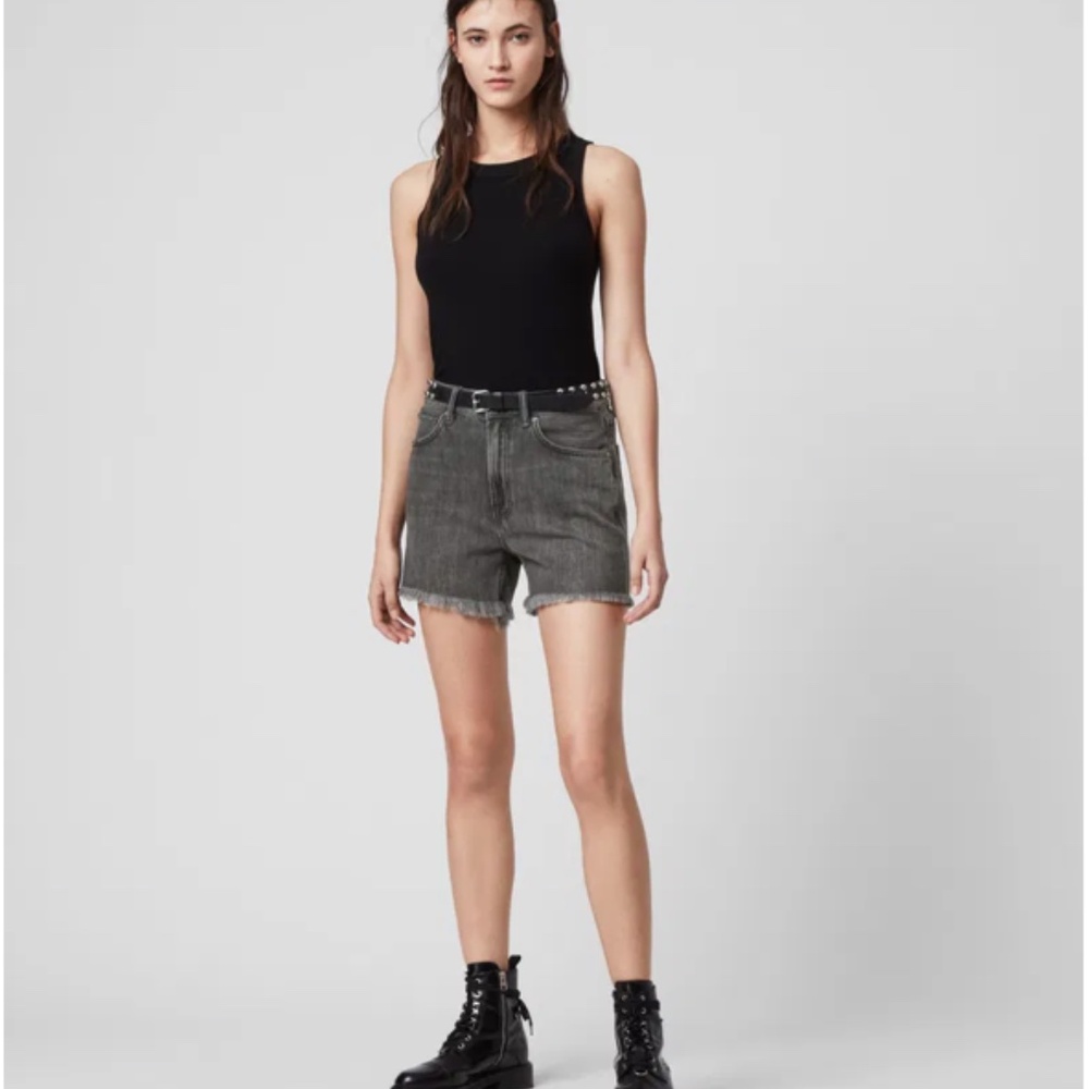 ALLSAINTS Yanni Denim Shorts Gray W27 Raw Hem Distressed